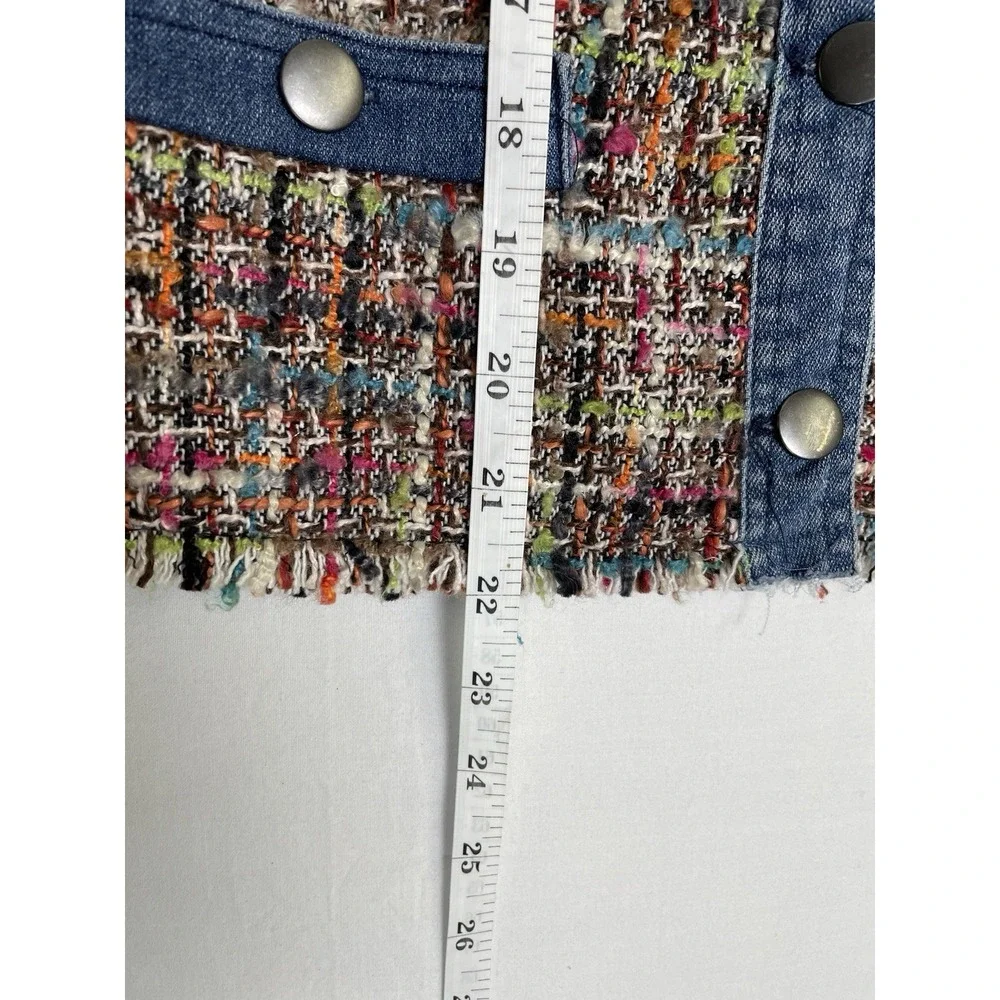 Ecru Tweed with Denim Womens‎ Rainbow Button Up Knit Teacher Jacket Blazer XL